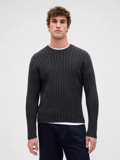 Gap Wide Rib Slim Crewneck Sweater In Black
