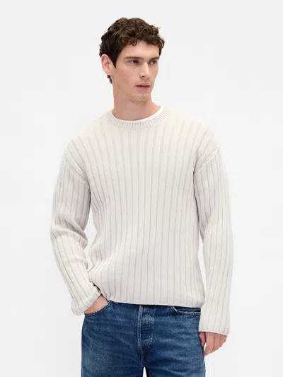 Gap Wide Rib Slim Crewneck Sweater In White