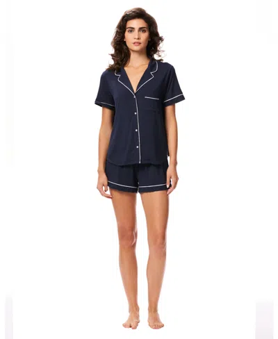Gap Women's Notch Collar Short-sleeve Shirt And Shorts, 2-piece Set In Blue