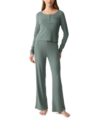 Gap Body Women's Ribbed High-rise Pajama Pants In Distinct Green