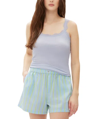 Gap Women's Ribbed Lace-trim Sleep Tank Top In Halogen Blue