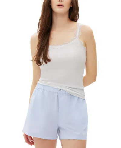 Gap Women's Ribbed Lace-trim Sleep Tank Top In Optic White