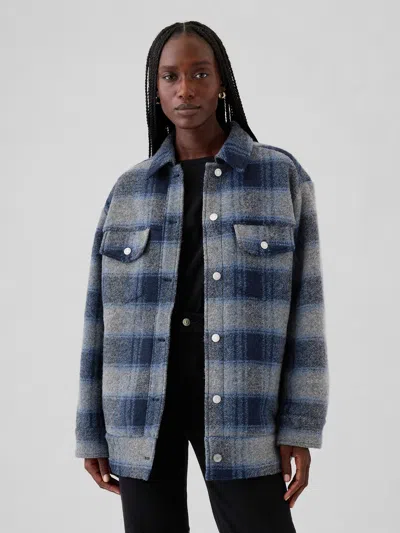 Gap Wool Boyfriend Shirt Jacket In Blue Plaid