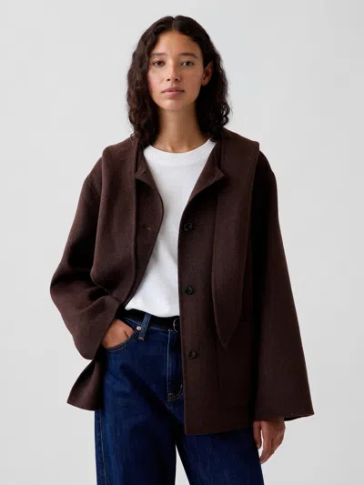 Gap Wool-blend Hooded Tie-neck Coat In Brown