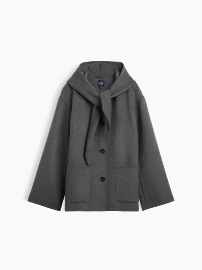 Gap Wool-blend Hooded Tie-neck Coat In Gray