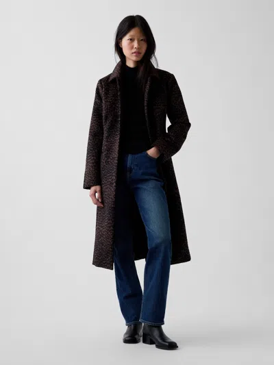 Gap Wool-blend Leopard Coat In Black