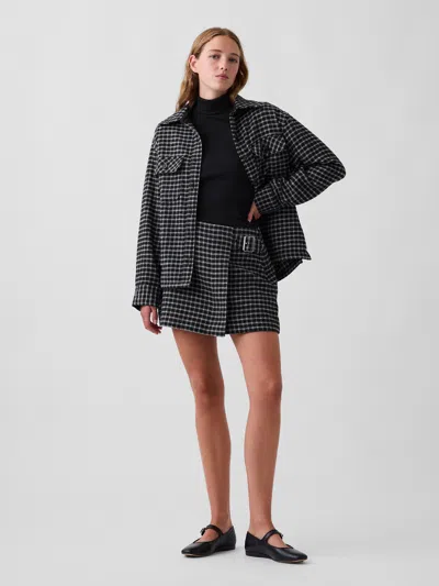 Gap Wool-blend Plaid Belted Mini Skort In Black Plaid