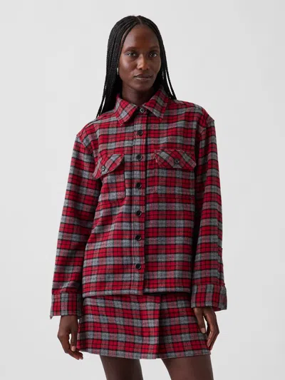 Gap Wool-blend Plaid Shirt Jacket In Red Plaid