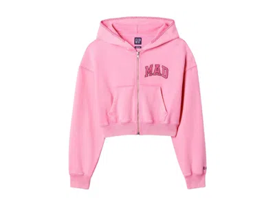 Pre-owned Gap X Madhappy Women's Full Zip Cropped Mad Hoodie In Pink