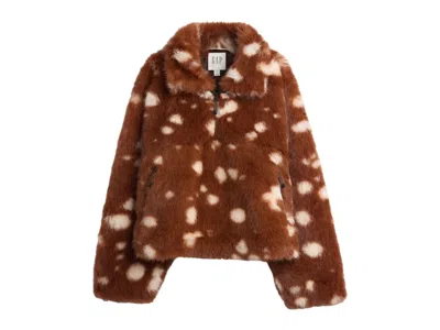 Pre-owned Gap X Sandy Liang Women's Spotted Vegan Fur Halfzip Pullover In Brown