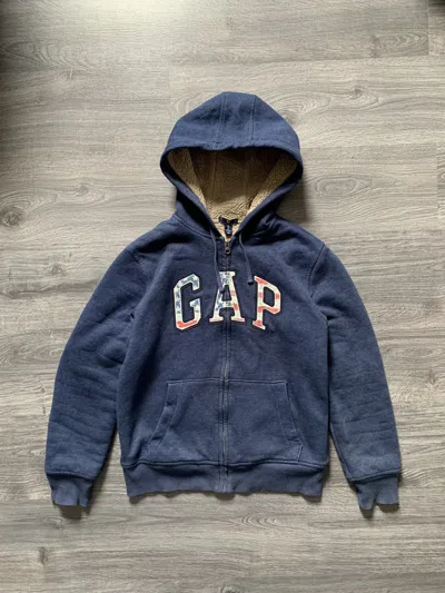 Pre-owned Gap X Vintage Gap Vintage Zip Up Sherpa Hoodie Big Logo Y2k Yeezy In Navy