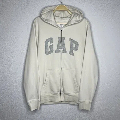 Pre-owned Gap X Vintage Y2k Gap Beige Zip Up Hoodie Sweatshirt Spellout Logo