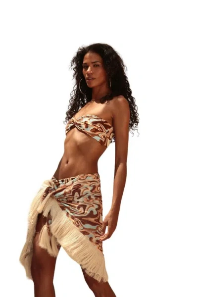 Gapaz Fringes Waves Sarong In Neutrals