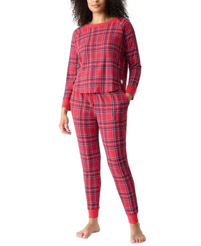 Gap Body Women's Packaged Ribbed Printed Jogger Pajama Set In Hawaiiain Red Plaid