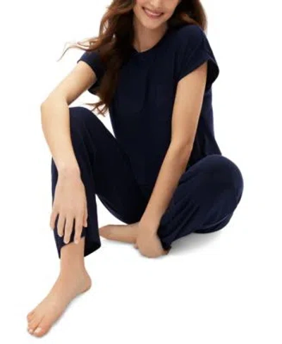 Gap Body Womens Ribbed Short Sleeve Pajama Top Drawstring Pajama Pants In Oatmeal