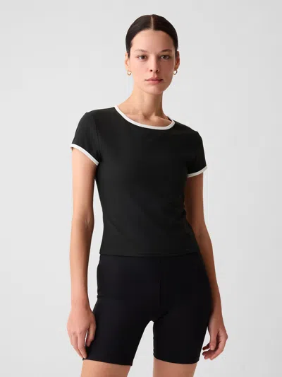 Gap Fit Studio Rib Cropped T-shirt In Black With White Trim