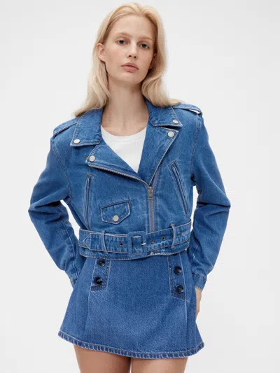 Gap Studio Cropped Denim Moto Jacket In Medium Wash