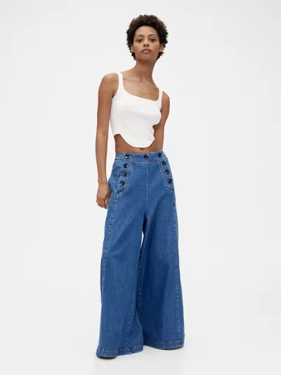 Gap Studio High Rise Denim Sailor Pants In Medium Wash