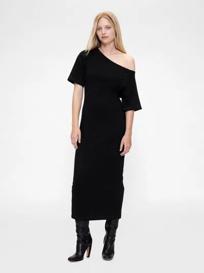 Gap Studio Jersey Off-shoulder Midi Dress In Black
