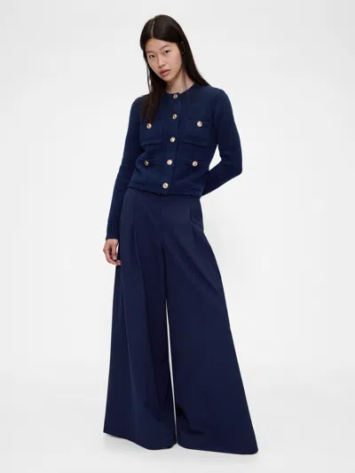 Gap Studio Mid Rise Pleated Baggy Trousers In Blue