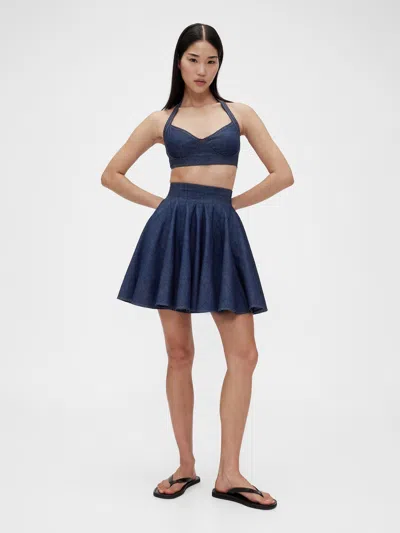 Gap Studio Pleated Denim Mini Skirt In Dark Wash Indigo