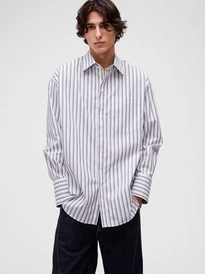 Gap Studio Poplin Big Shirt In Bold Navy Stripe