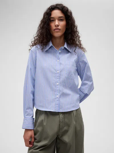 Gap Studio Poplin Crop Shirt In Blue Stripe