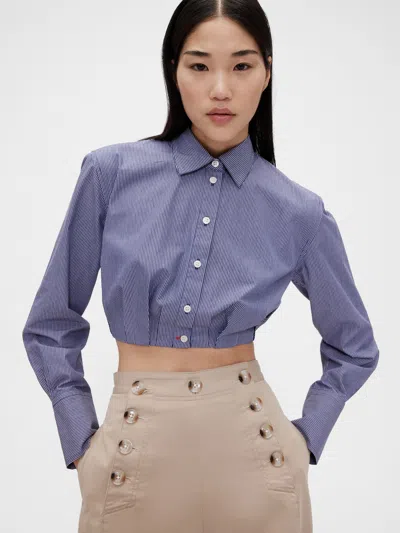 Gap Studio Poplin Cropped Shirt In Blue And White Stripe