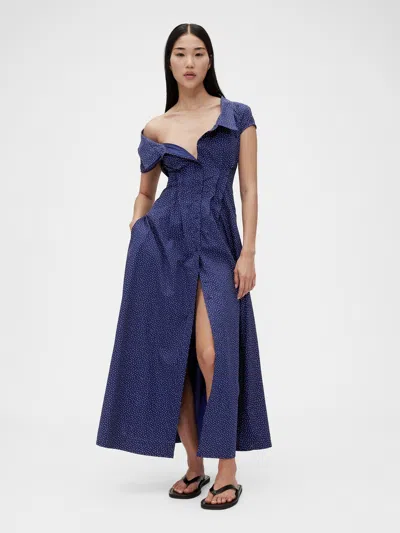 Gap Studio Poplin Maxi Shirtdress In Navy Blue Dot