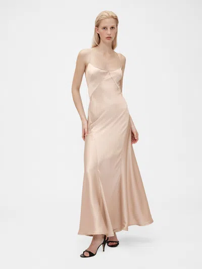 Gap Studio Satin Slip Dress In Bedrock Beige