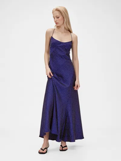 Gap Studio Satin Slip Dress In Navy Blue Dot