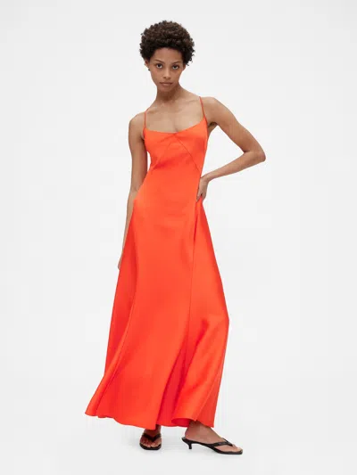 Gap Studio Satin Slip Dress In Orange Pop
