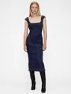 Gap Studio Seamed Denim Cap-sleeve Midi Dress In Blue