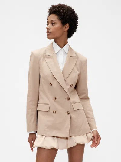 Gap Studio Twill Double-breasted Tailored Blazer In Classic Khaki Tan