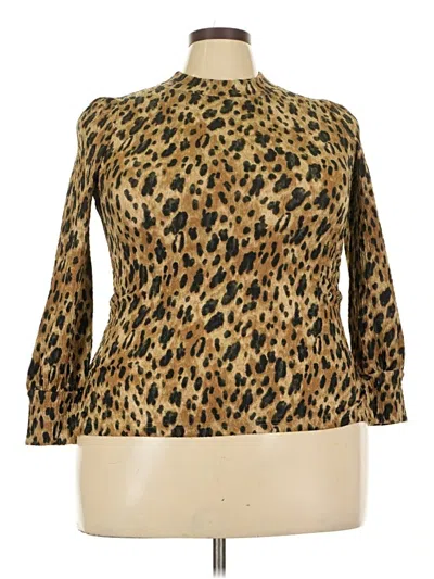 Pre-owned Garage Long Sleeve Top Brown Animal Print Pattern Turtleneck Tops