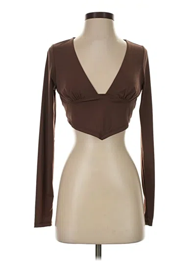 Pre-owned Garage Long Sleeve Top Brown Plunge Neckline Tops
