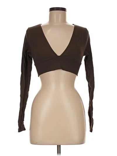 Pre-owned Garage Long Sleeve Top Brown Plunge Neckline Tops