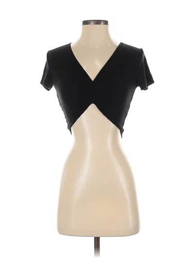 Pre-owned Garage Short Sleeve Top Black Plunge Neckline Tops