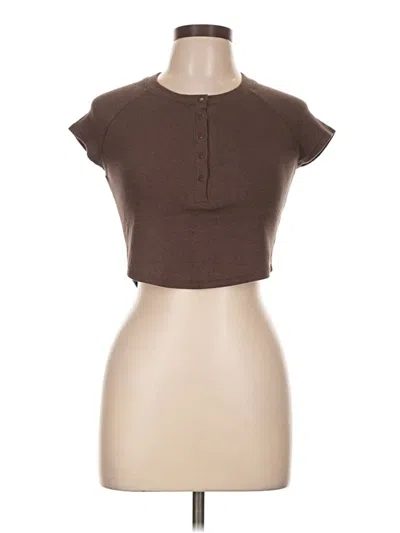 Pre-owned Garage Short Sleeve Top Brown Keyhole Neckline Tops