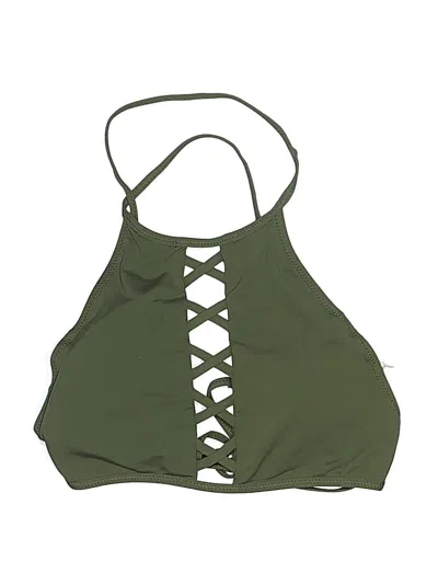 Pre-owned Garage Swimsuit Top Green Solid Pattern Swimwear
