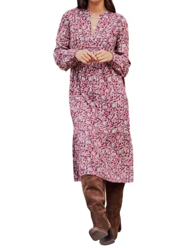 Garance Paris Magnolia Printed Midi Dress In Eggplant In Beige