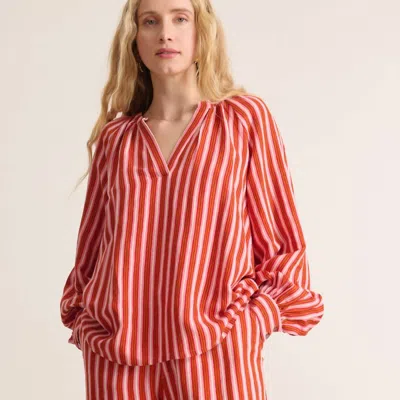 Garance Paris Vero Striped Blouse In Rose Pink In Red