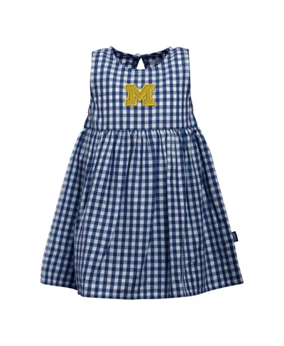 Garb Baby Girls  Navy Michigan Wolverines Loren Gingham Dress In Blue