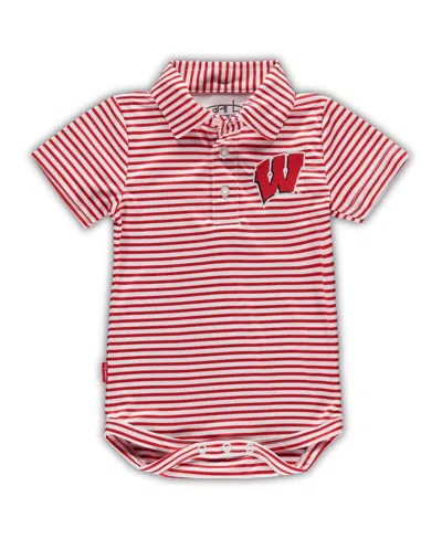 Garb Babies' Infant Boys And Girls  Red Wisconsin Badgers Carson Striped Polo Bodysuit