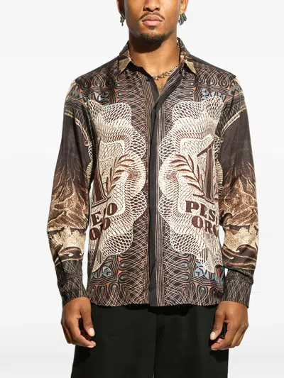 Garcias Pesos Oversized Print Shirt In Brown