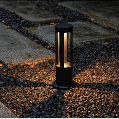 Gardenised 15.75-inch Round Led Bollard Path Lights – Durable Decorative Aluminum Wired Landscape Lighting For  In Matte Black