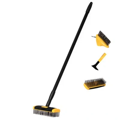 Gardenised 4-in-1 Durable Crack Weeder, Scraper, Moss & Debris Remover, And Cleaning Brush With 2 Replaceable B In Black