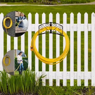 Gardenised Metal Wall-mount Elegant Scrollwork Hose Holder Heavy-duty Outdoor Hanger And Water Hose Organizer W In Black