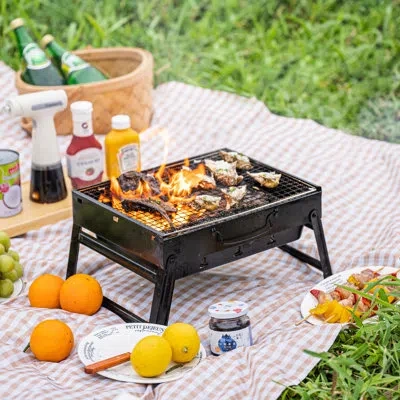 Gardenised Portable Charcoal Grill Foldable Stainless Steel Bbq For Camping Backyard Tailgating Hiking Picnic T