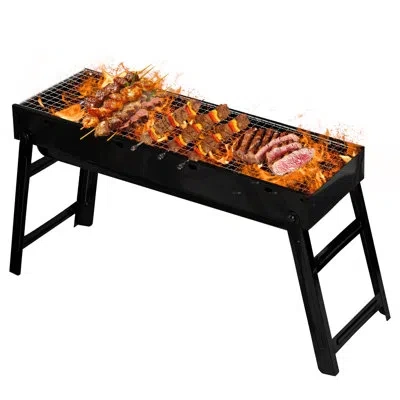 Gardenised Portable Standing Charcoal Grill Foldable Stainless Steel Bbq For Camping Backyard Tailgating Hiking